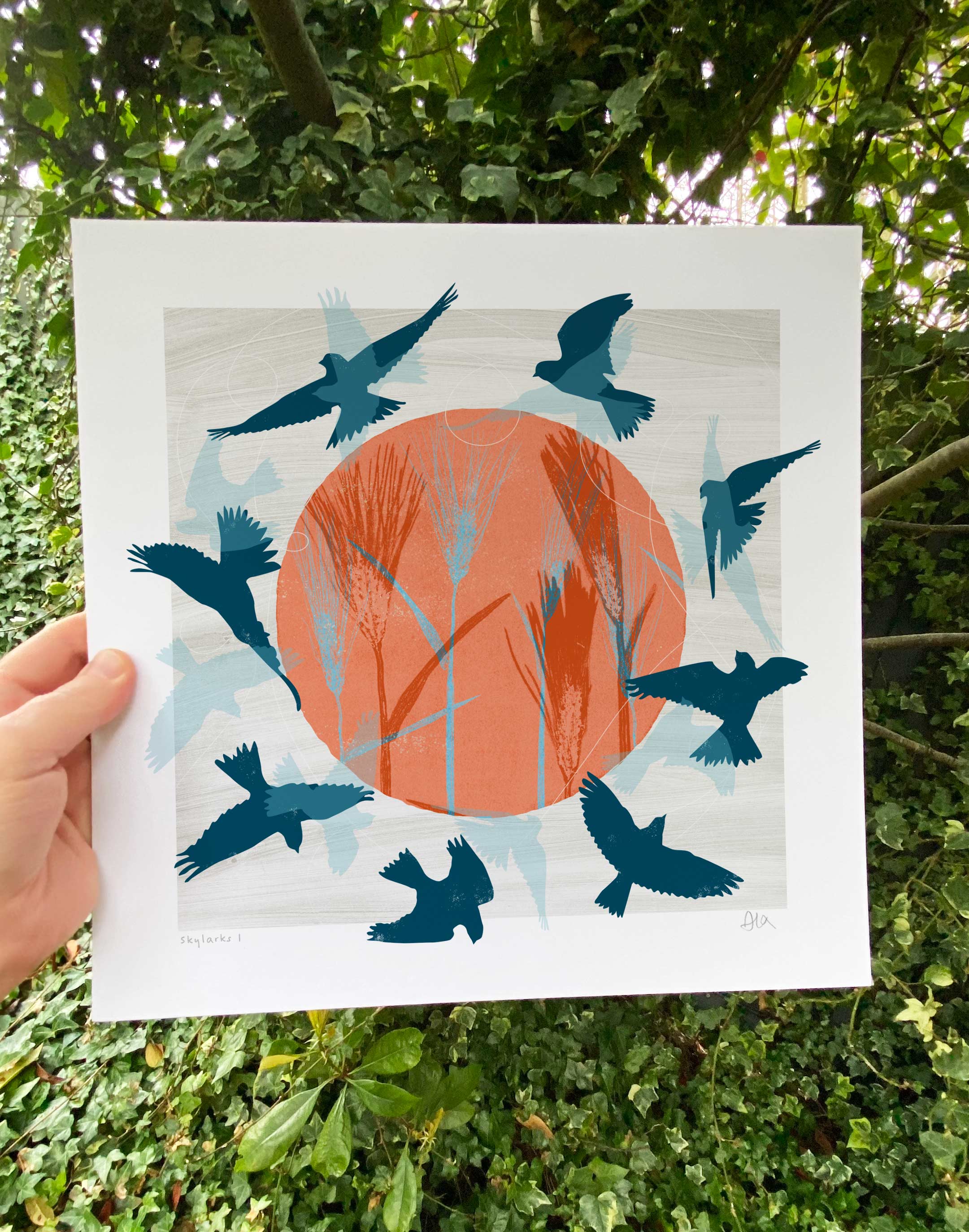 skylark bird print orange