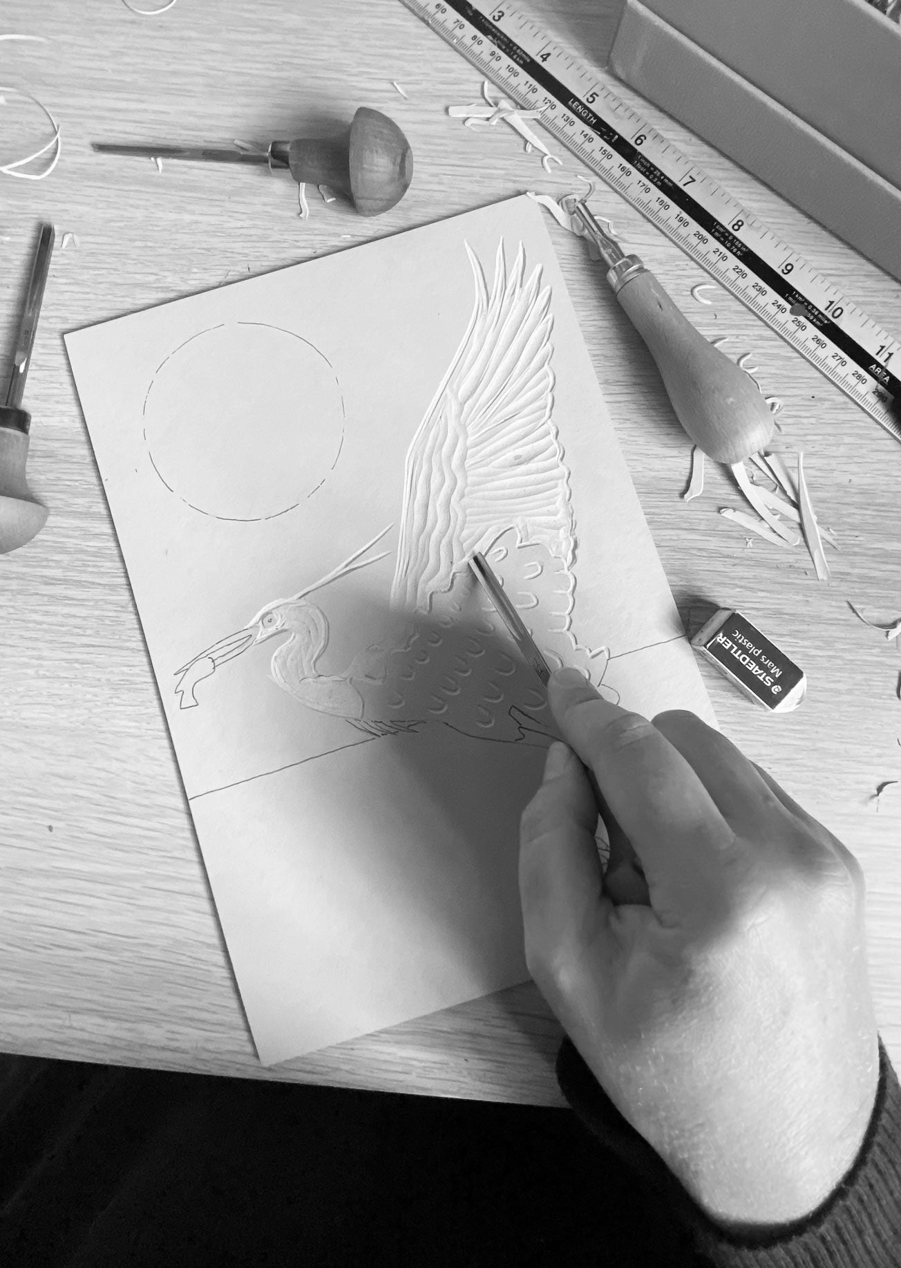 Original Little Egret Linocut Print