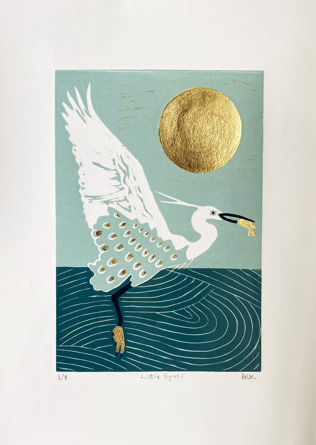 Little Egret Original Linocut Print