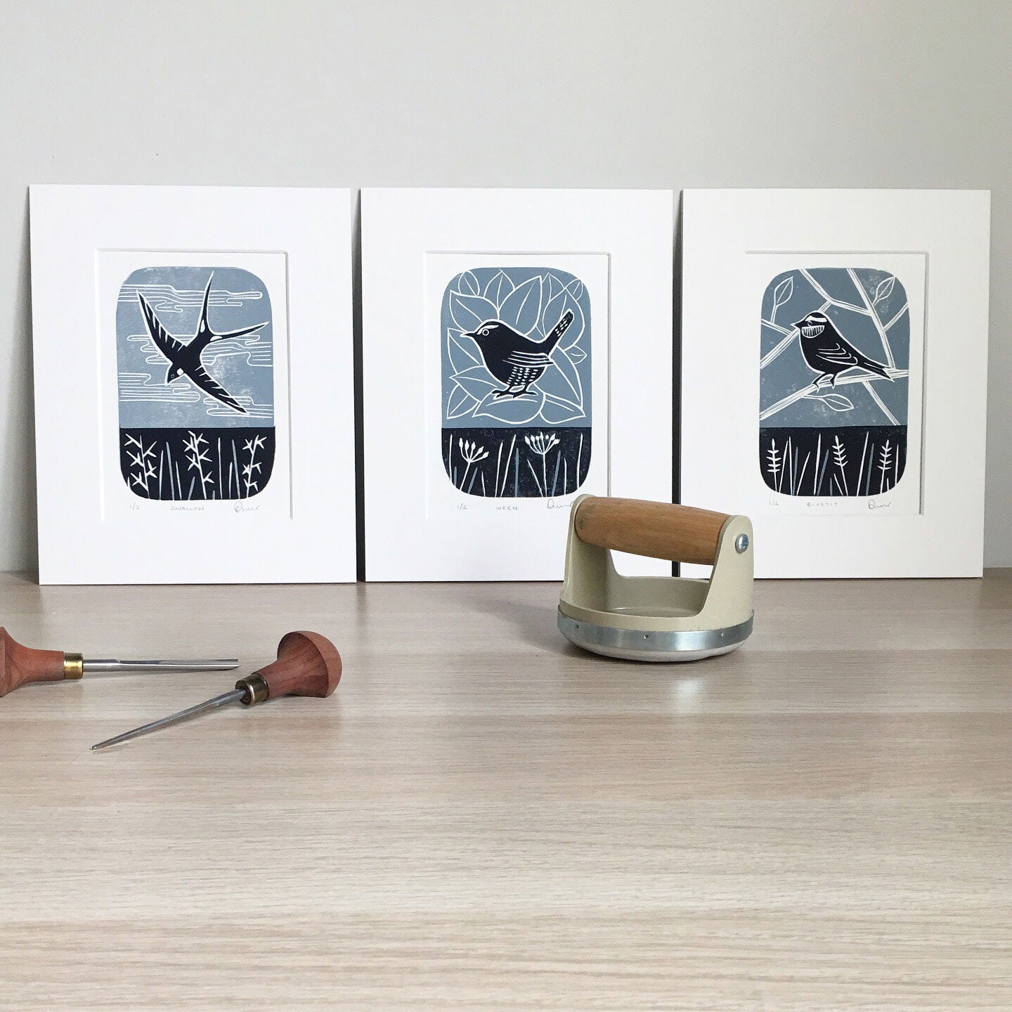 Original 3 Bird Linocut Series