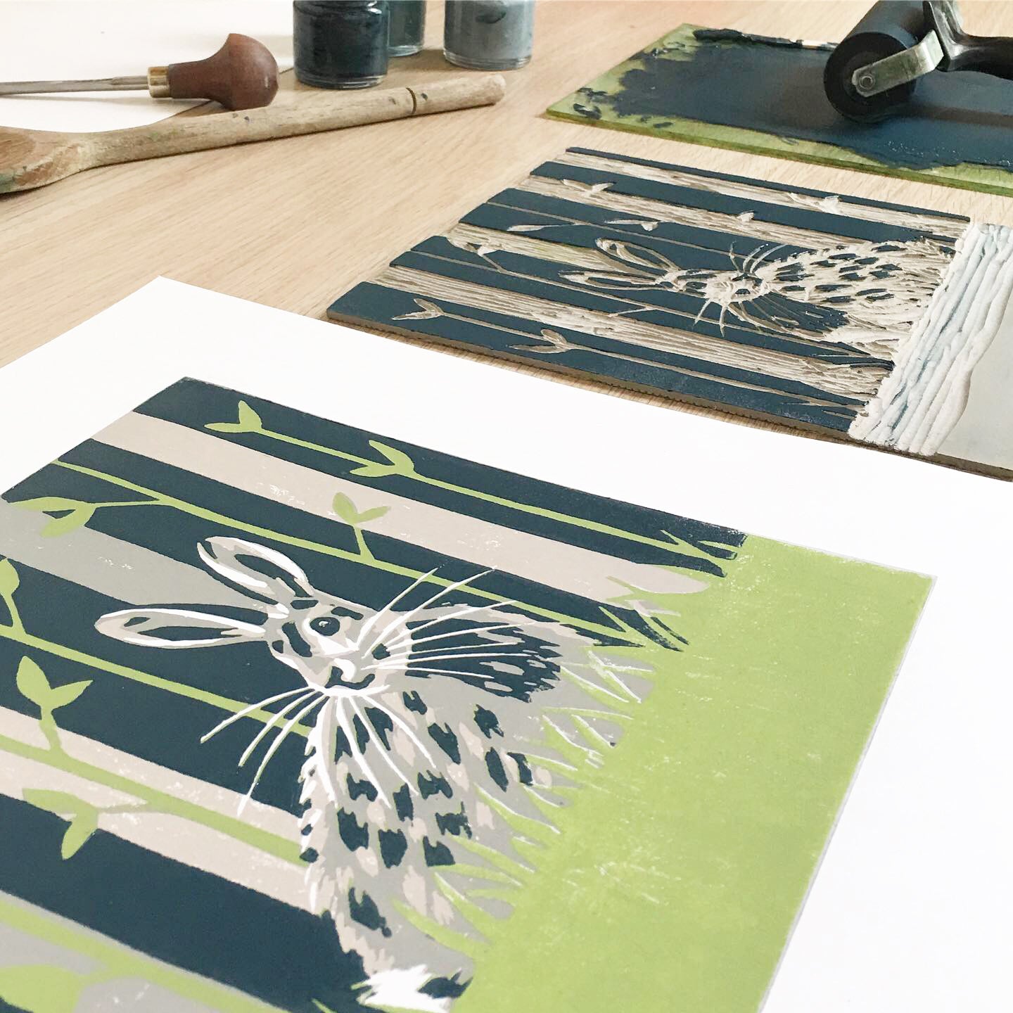 Original Bunny Reduction Linocut Print