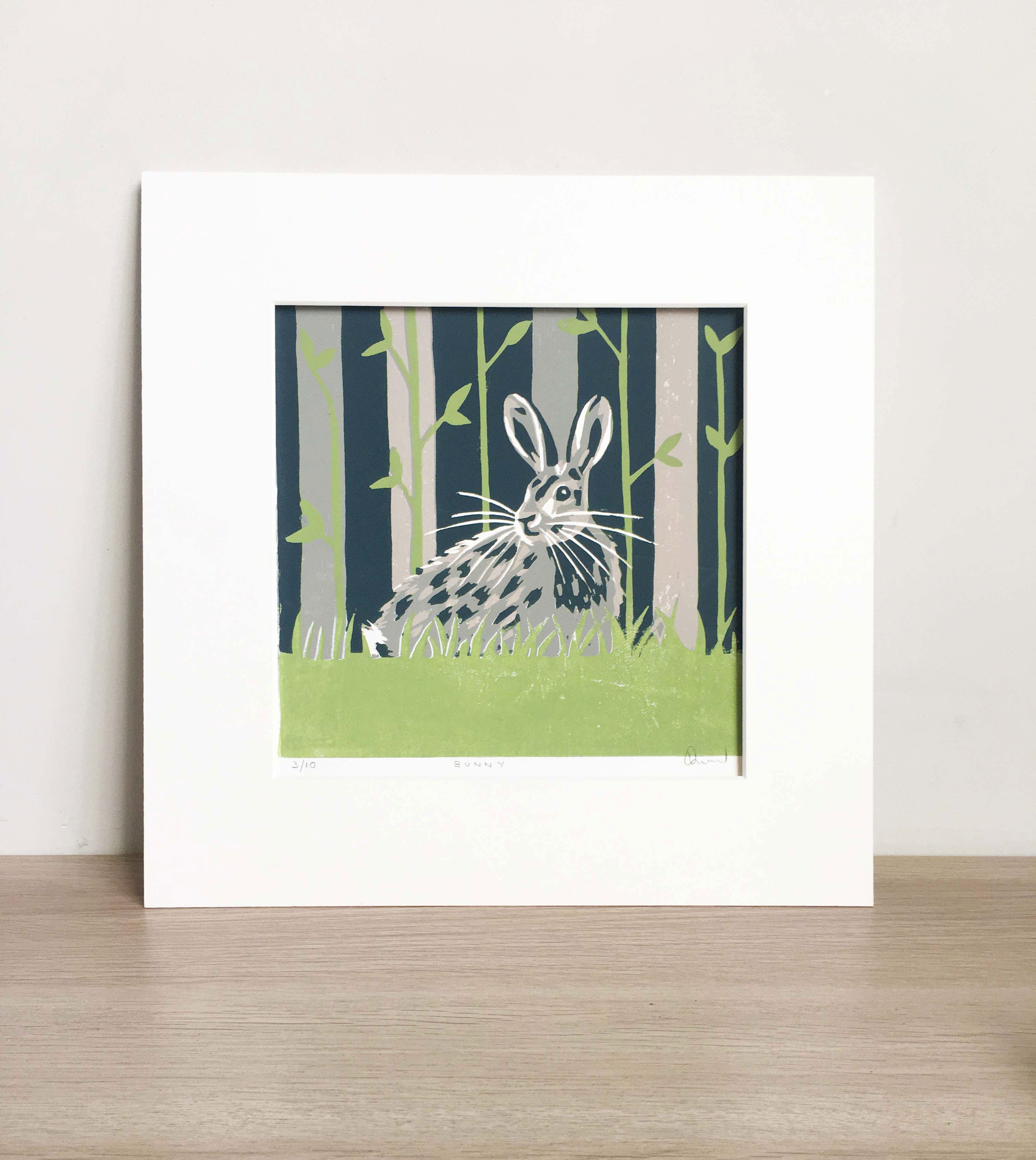 Original Bunny Reduction Linocut Print