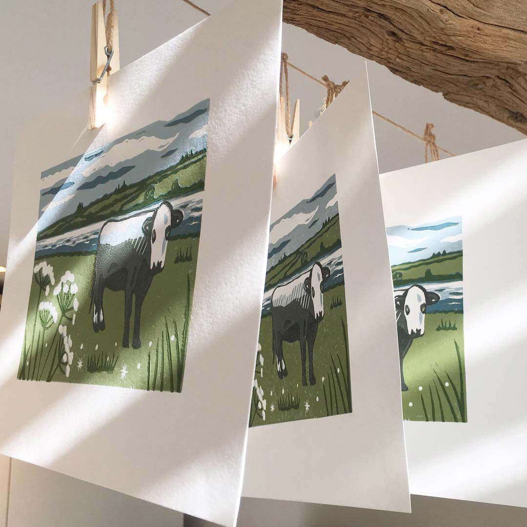Original Moody Cow Reduction Linocut Print