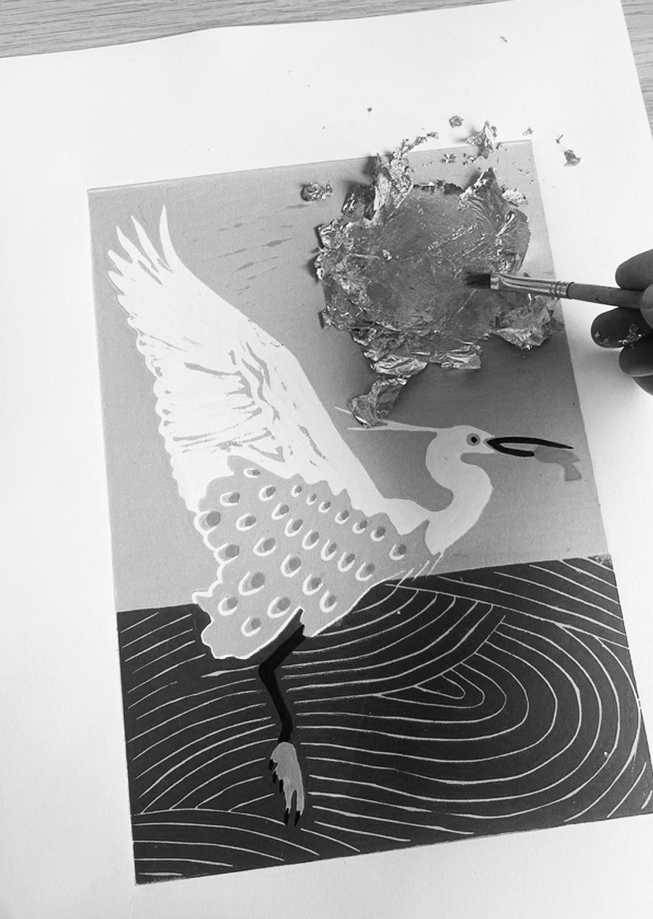 Original Little Egret Linocut Print