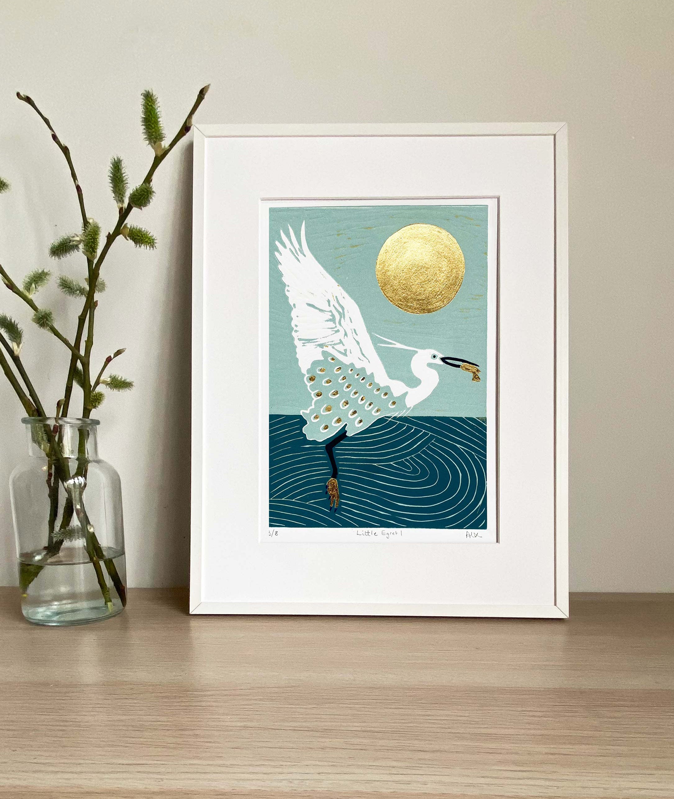 Little Egret Original Linocut Print