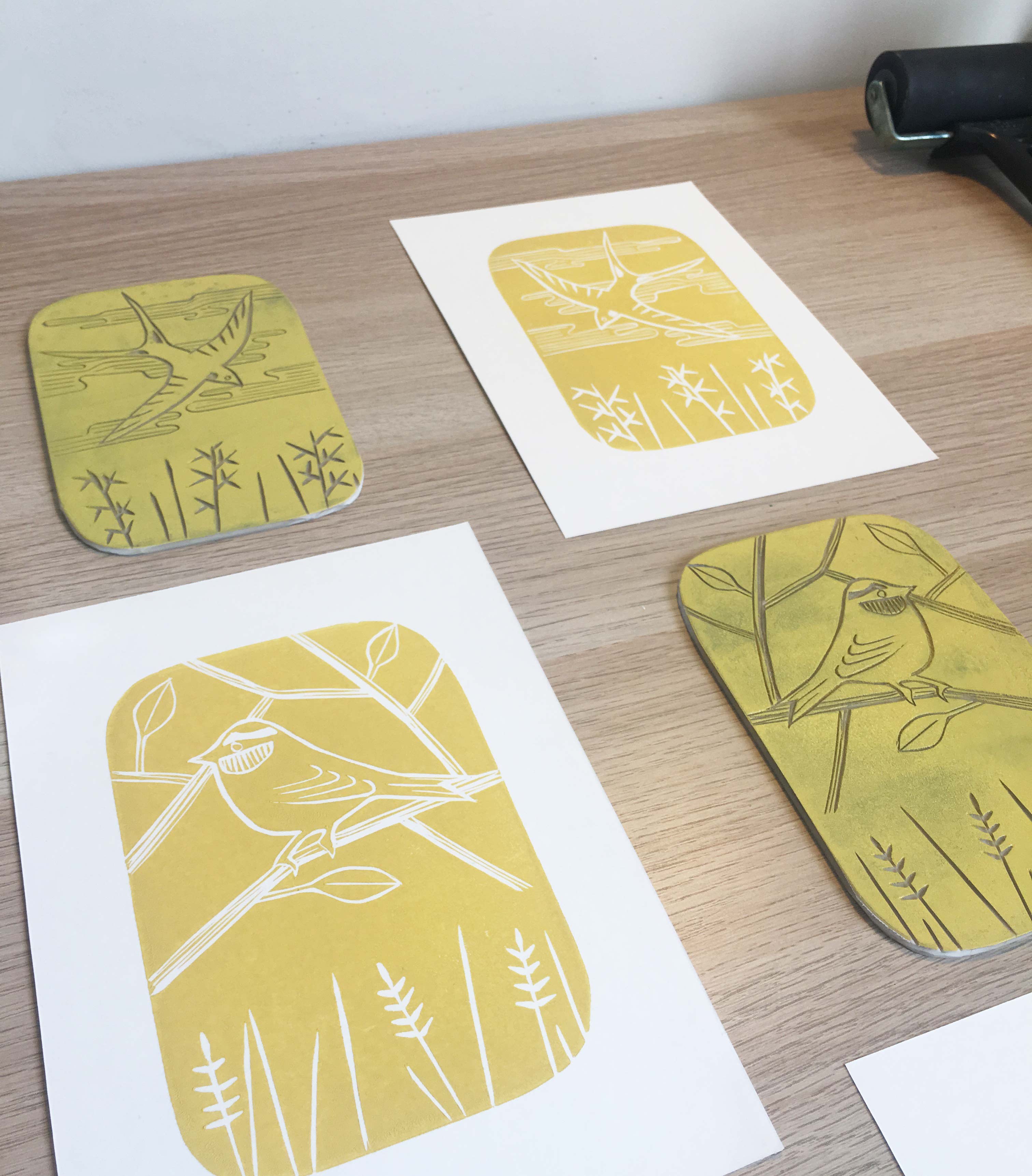 Original 3 Bird Linocut Series