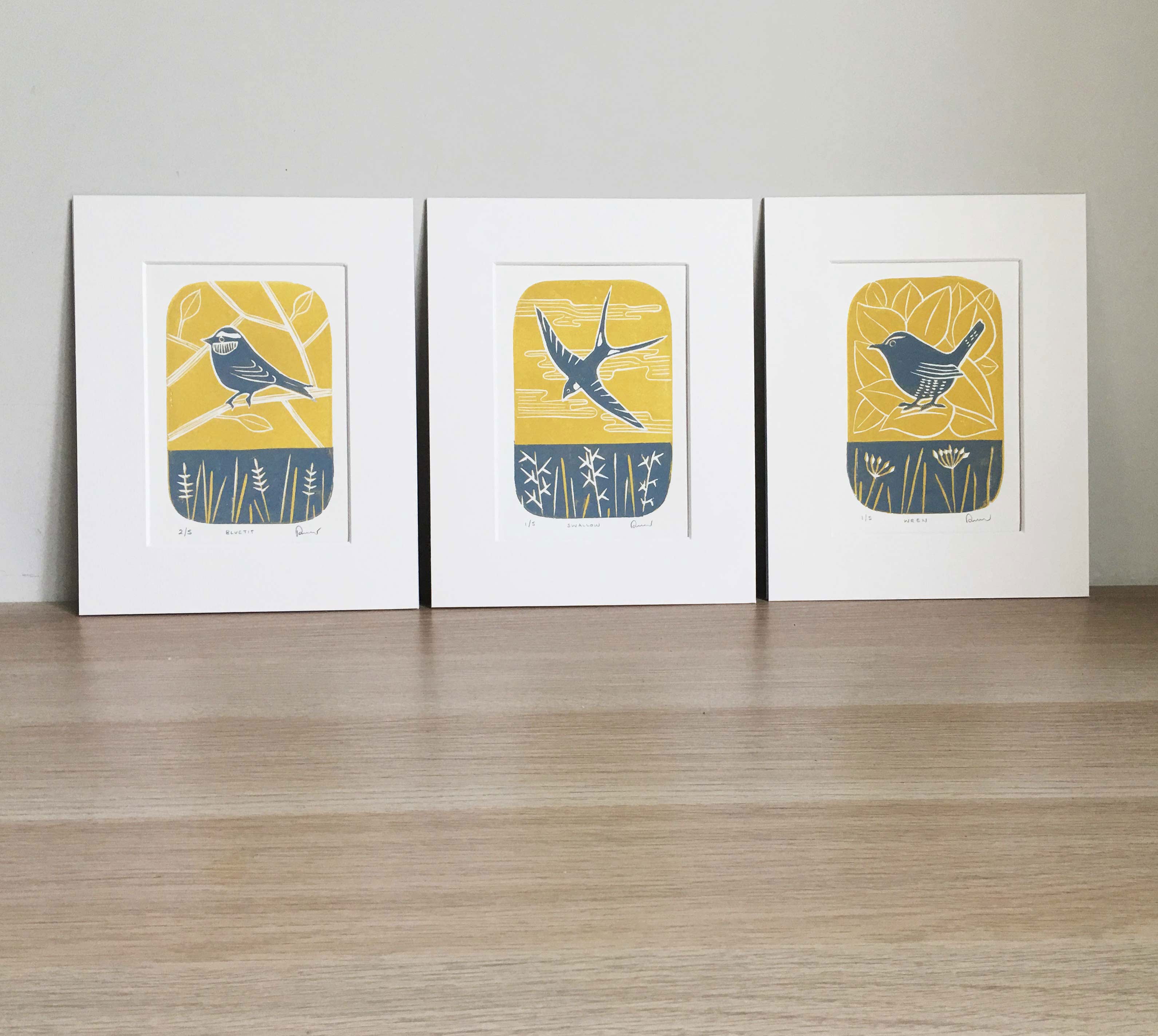 Original 3 Bird Linocut Series